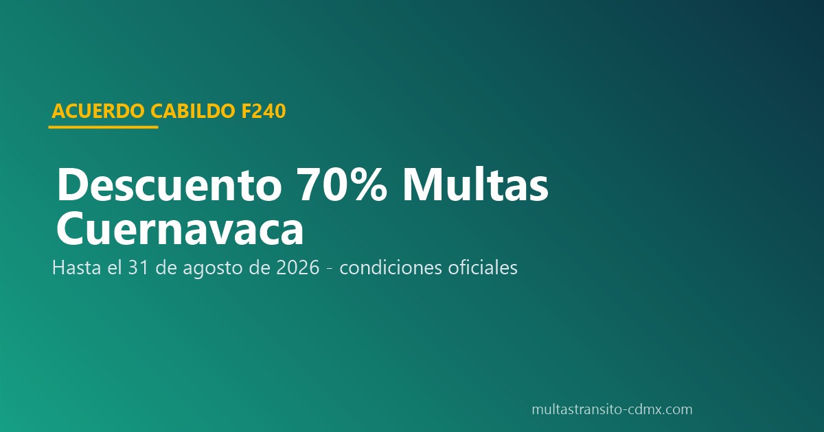 Descuento 70 por ciento multas Cuernavaca Morelos acuerdo F240